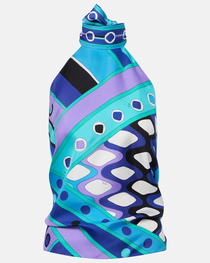 Emilio Pucci Top Vivara in seta con scollo all'americana Blu