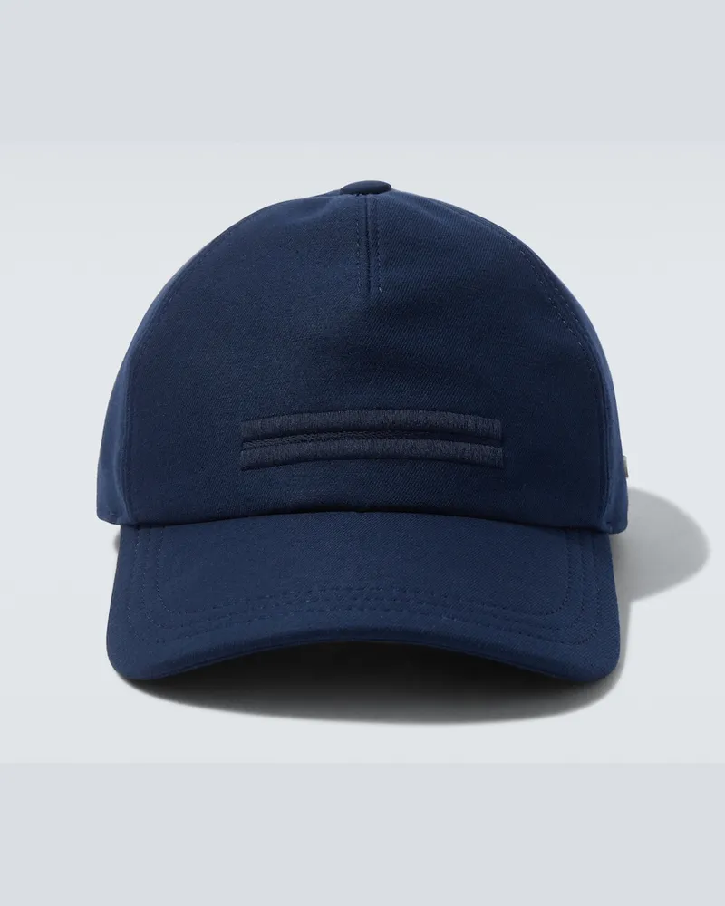 Ermenegildo Zegna Cappello da baseball in cotone con ricamo Blu