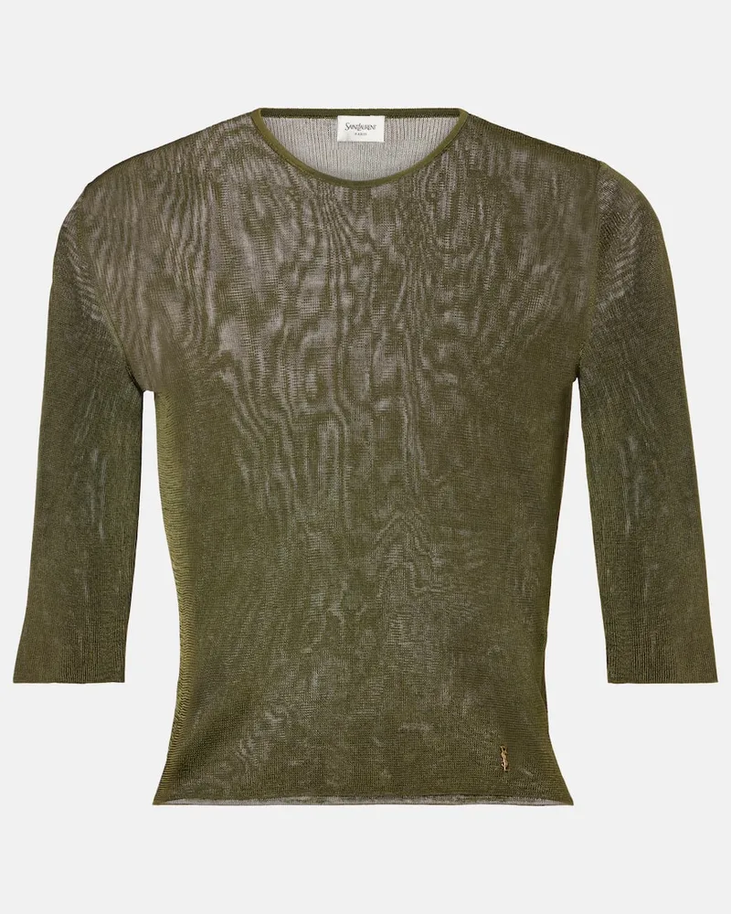 Saint Laurent Top Cassandre in maglia Verde