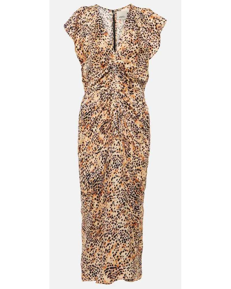 Isabel Marant Abito midi Lyndsay arricciato con stampa Neutro