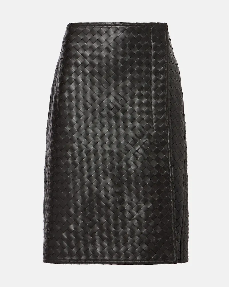 Bottega Veneta Gonna midi in pelle Intrecciato Marrone