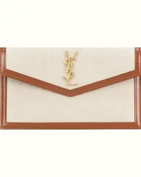 Saint Laurent Clutch Uptown in canvas e pelle Beige