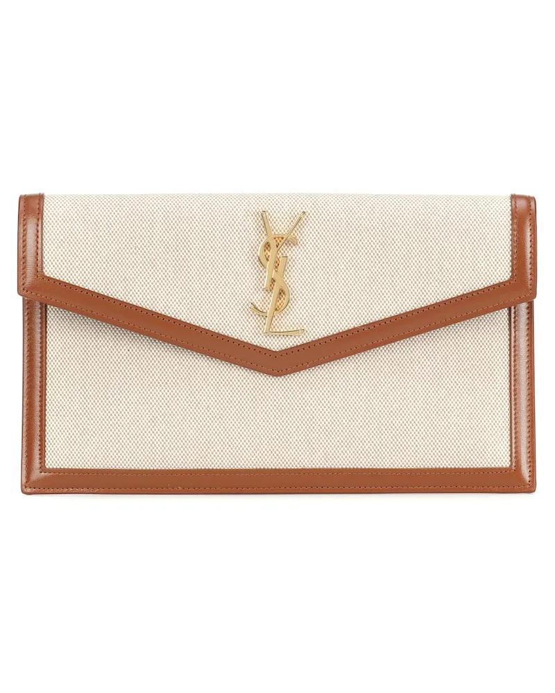 Saint Laurent Clutch Uptown in canvas e pelle Beige