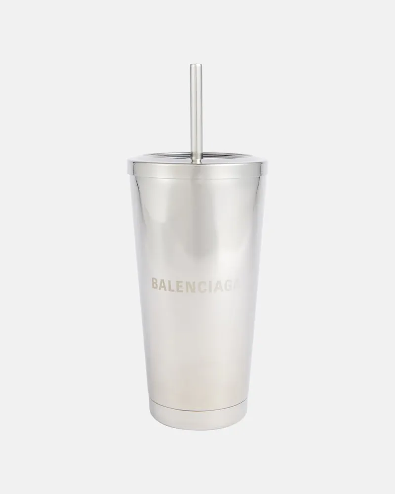 Balenciaga Tazza da viaggio in acciaio inox con logo Argento