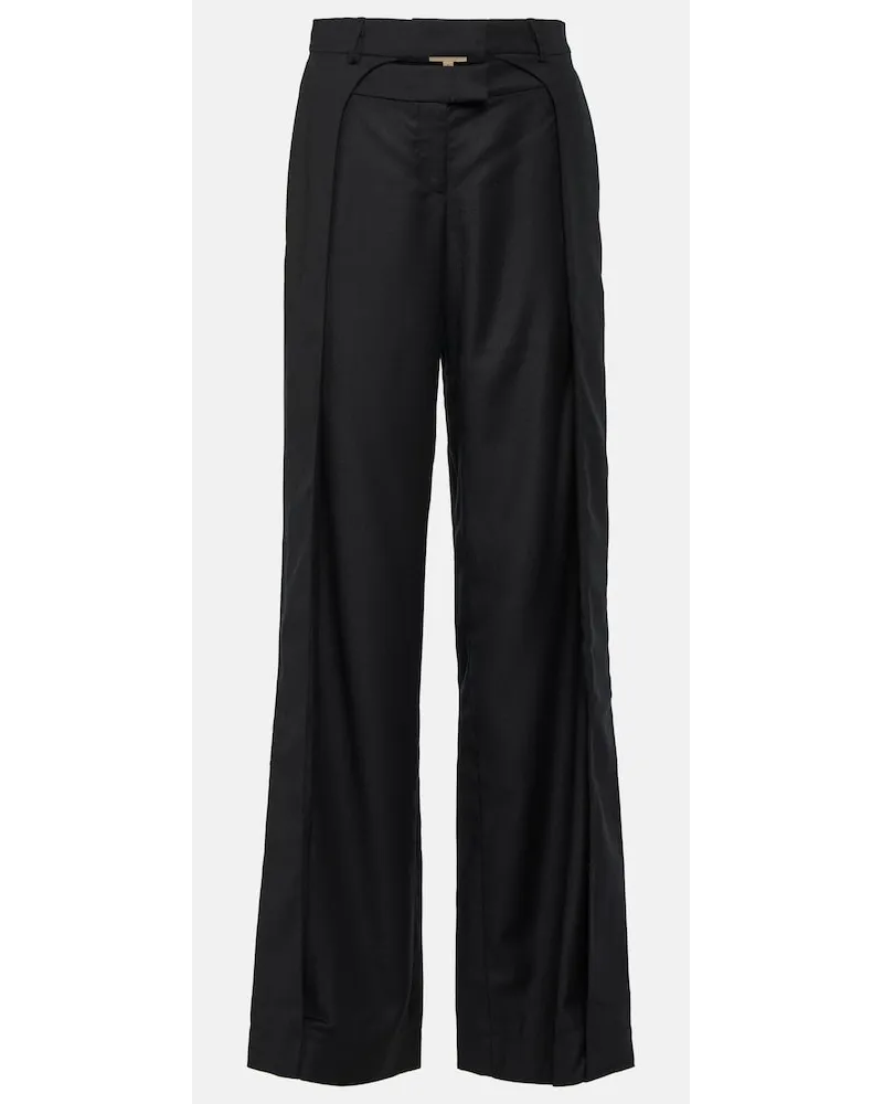 Aya Muse Pantaloni Tio in lana a gamba larga Nero