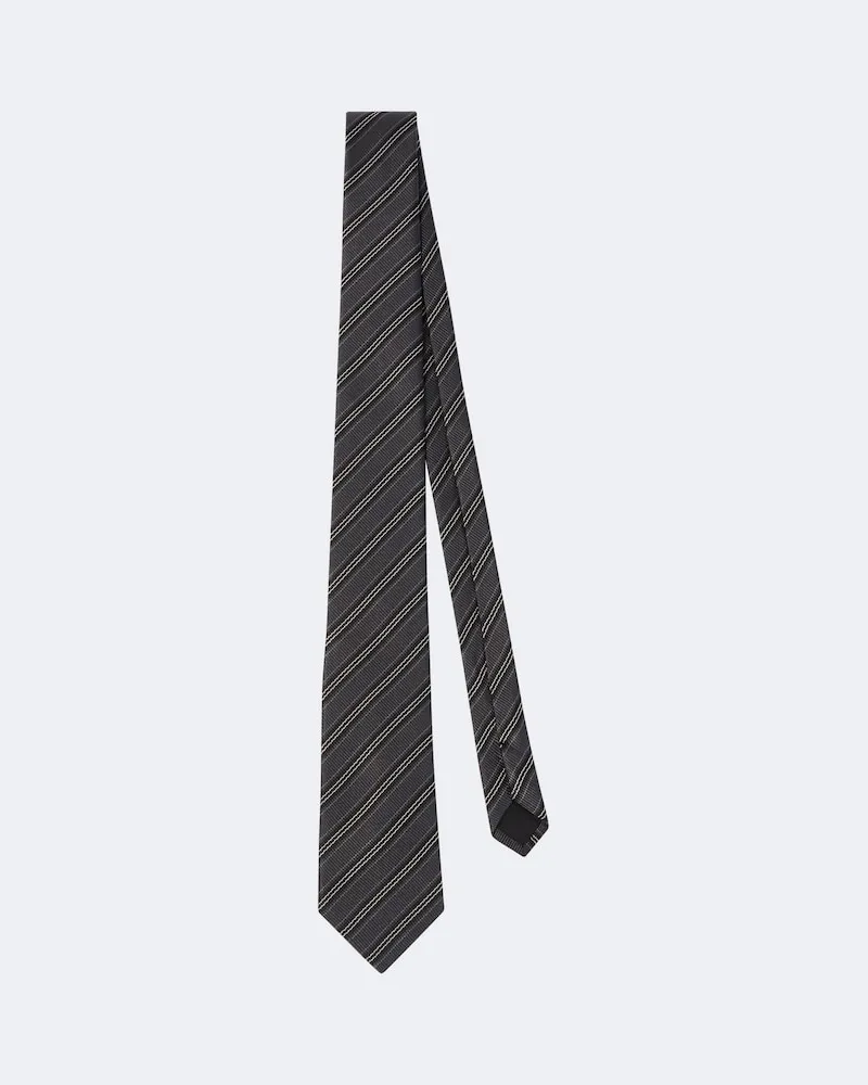 Saint Laurent Cravatta in twill di seta a righe Grigio