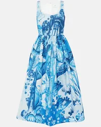 Erdem Abito midi in faille di misto cotone con stampa Blu