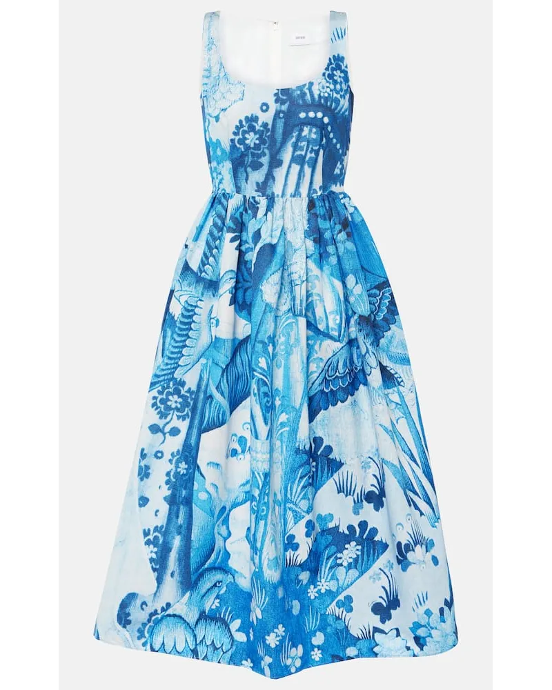 Erdem Abito midi in faille di misto cotone con stampa Blu