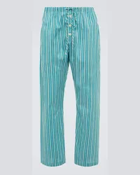 BODE Pantaloni pigiama Shore Stripe in misto cotone Blu