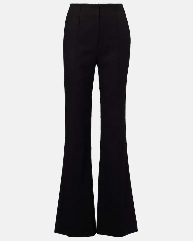 Veronica Beard Pantaloni flared Komi in misto lino a vita alta Nero