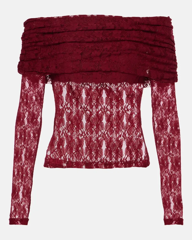 ROTATE Birger Christensen Top in pizzo con ruches Rosso