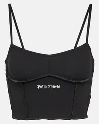 Palm Angels Top in jersey di cotone con logo Nero