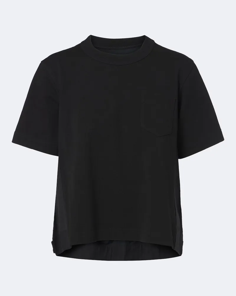 Sacai T-shirt in jersey di cotone e denim Nero