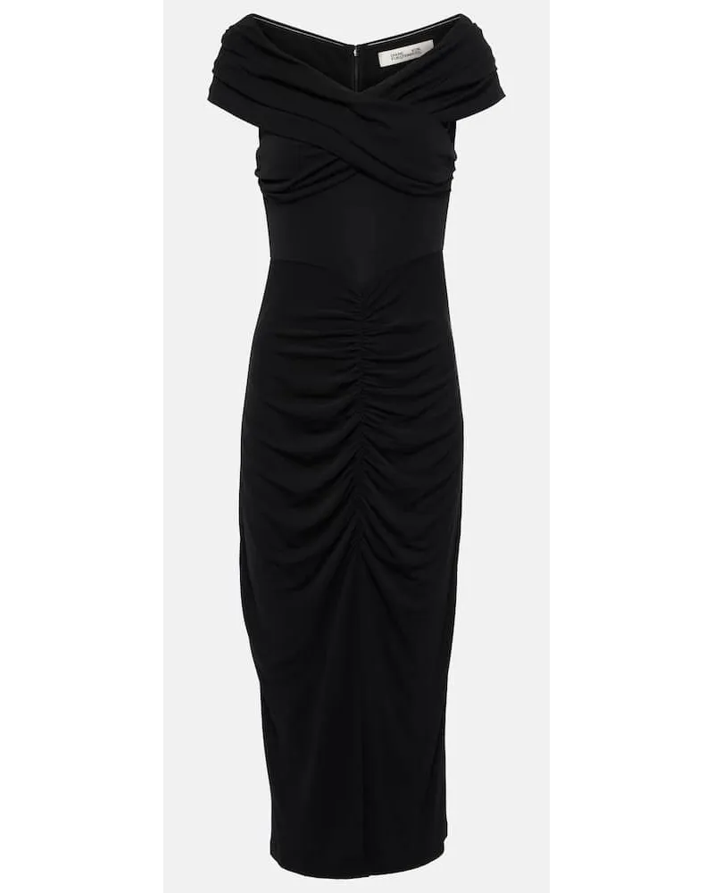 Diane von Furstenberg Abito midi Stephen in jersey con ruches Nero