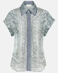 Zimmermann Blusa Matchmaker in seta e lino Blu