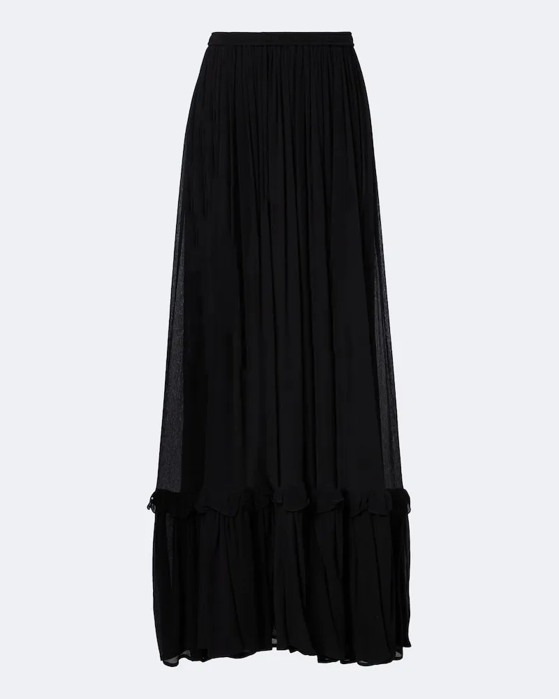 Saint Laurent Gonna lunga in seta con volant Nero