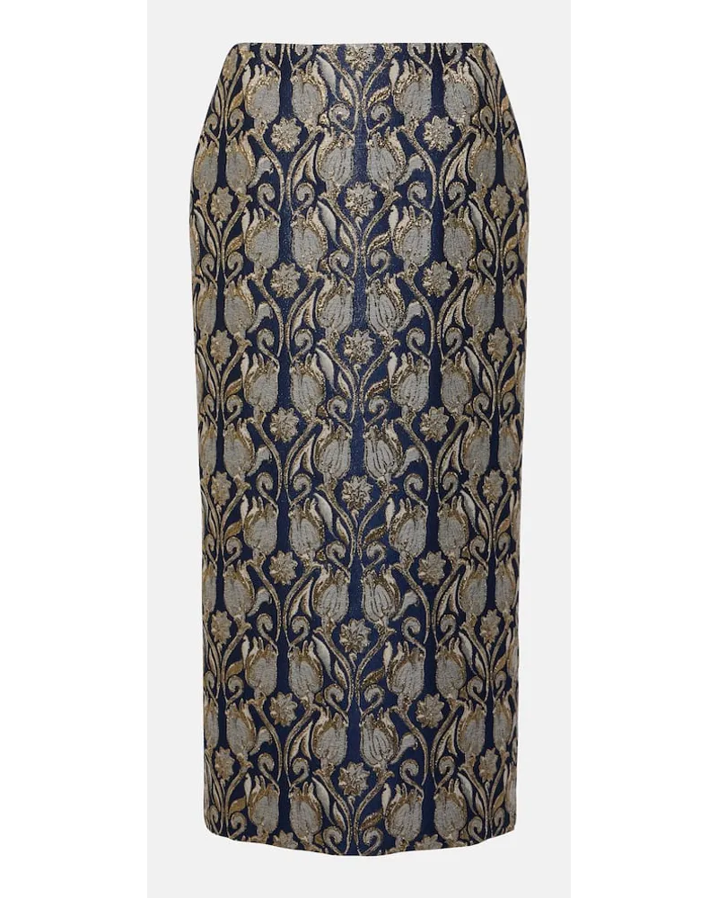 Valentino Garavani Gonna midi Mossi in broccato Blu
