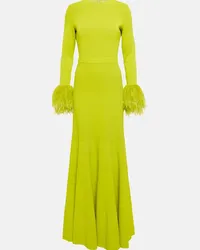 Elie Saab Abito lungo in jersey con piume Verde