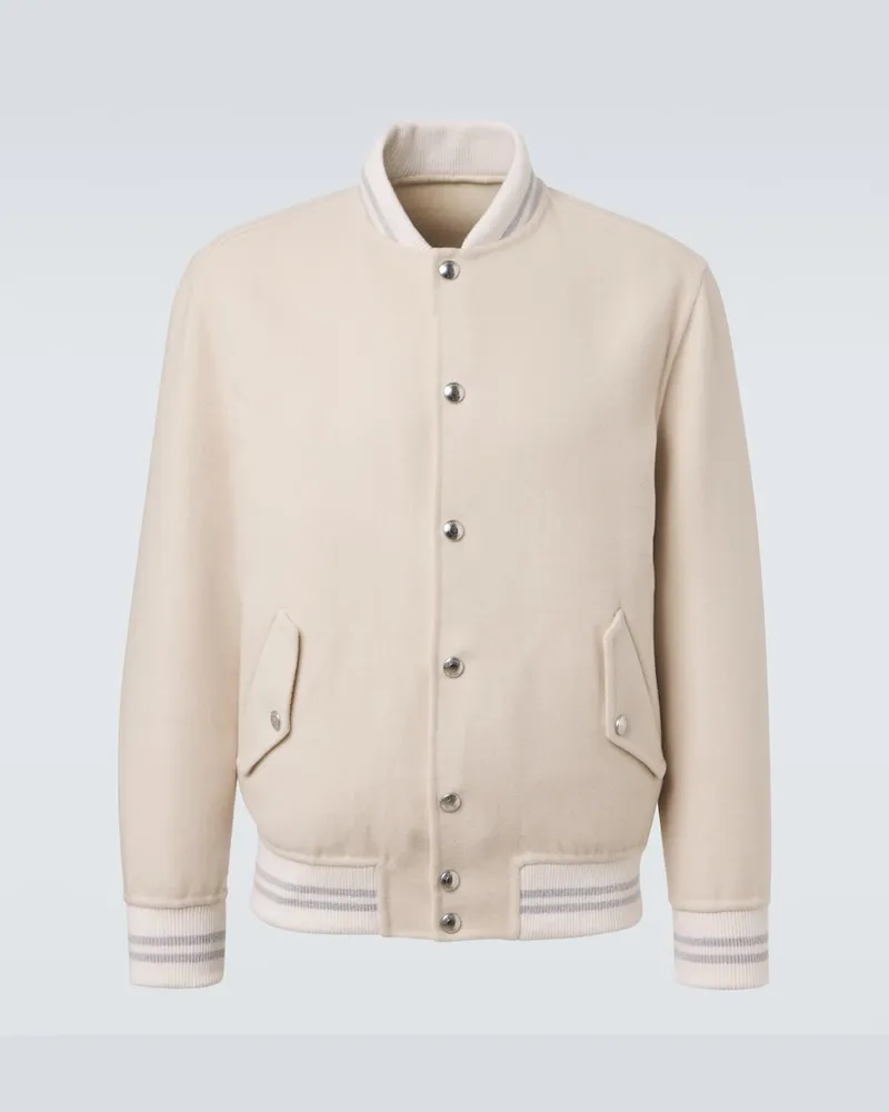 Eleventy Giacca varsity in lana e cashmere Beige