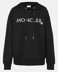 Moncler Felpa in jersey di cotone con cappuccio Nero