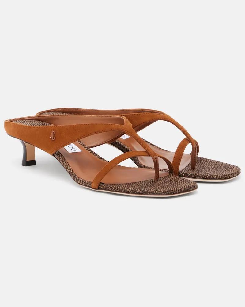 Jimmy Choo Sandali infradito Emeri in suede Marrone