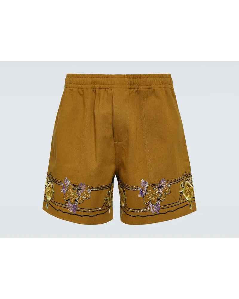 BODE Shorts in cotone con ricami Marrone