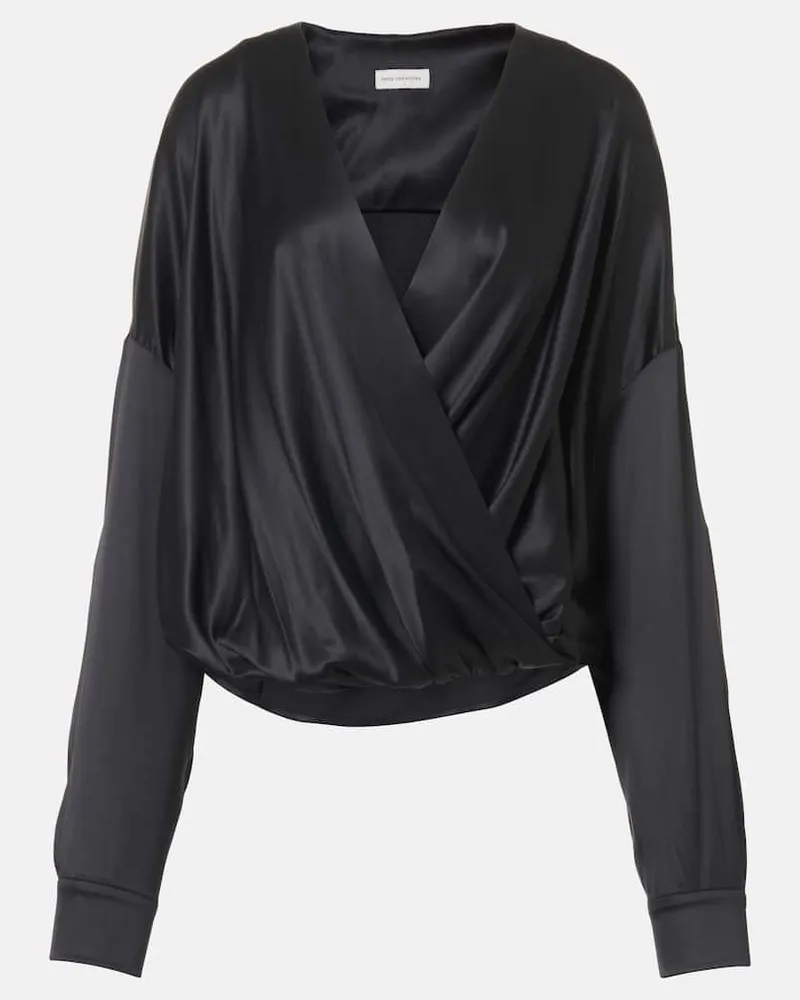 Dries van Noten Blusa in raso di misto seta Nero