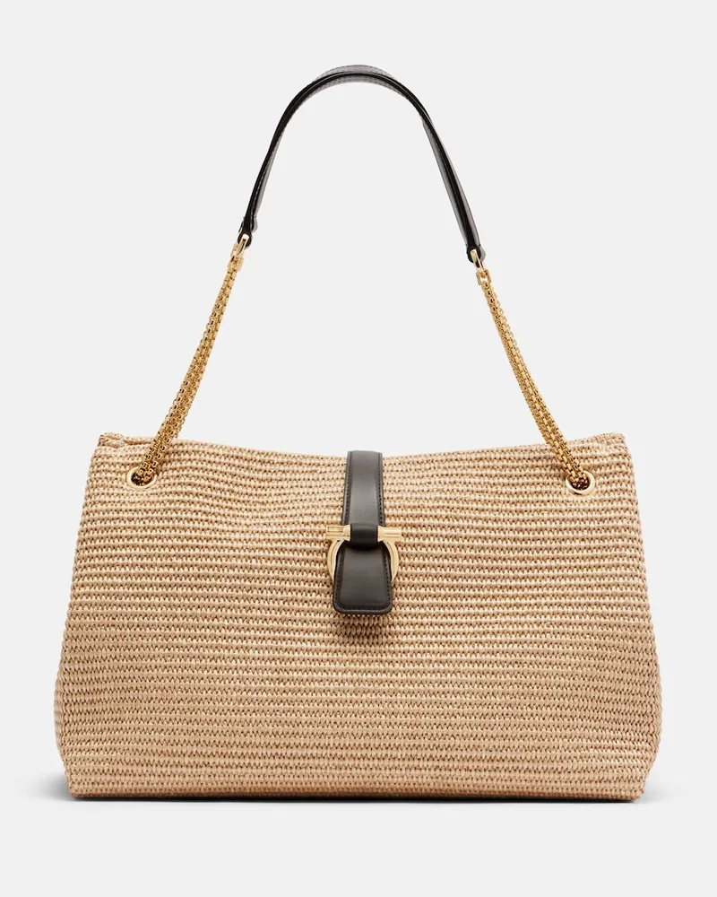 Ferragamo Borsa a spalla Medium in rafia Beige