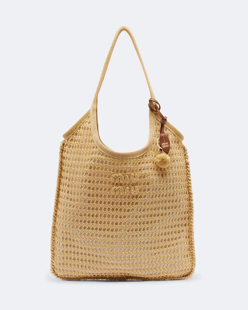 Miu Miu Shopper Ivy in rafia crochet Beige