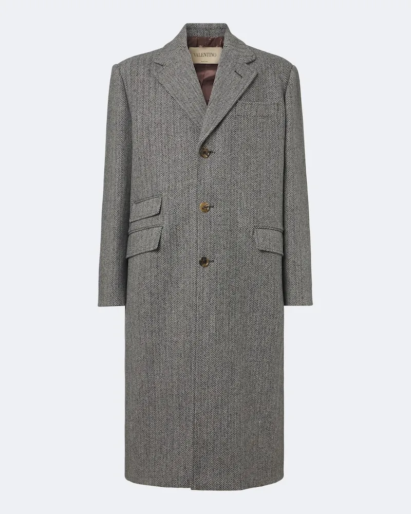 Valentino Garavani Cappotto in lana vergine a spina di pesce Grigio