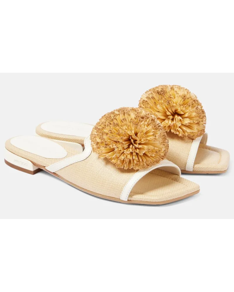 Jimmy Choo Sandali Nako in rafia con pelle Beige