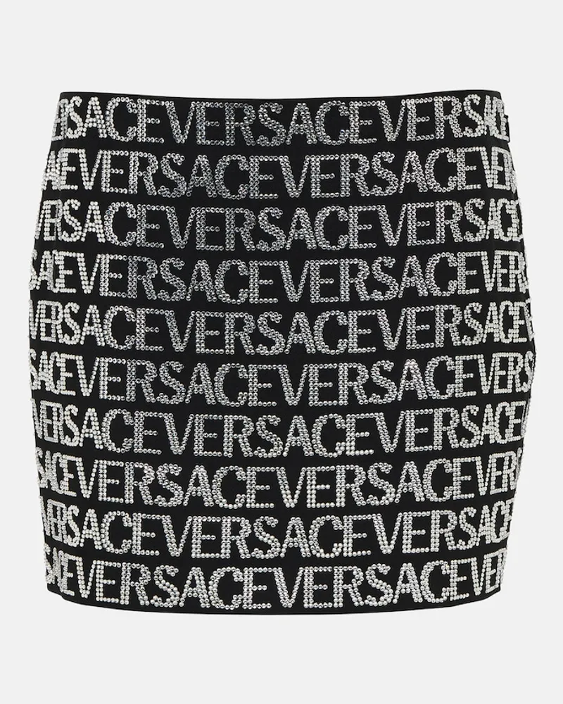 Versace Minigonna con logo e decorazioni Nero