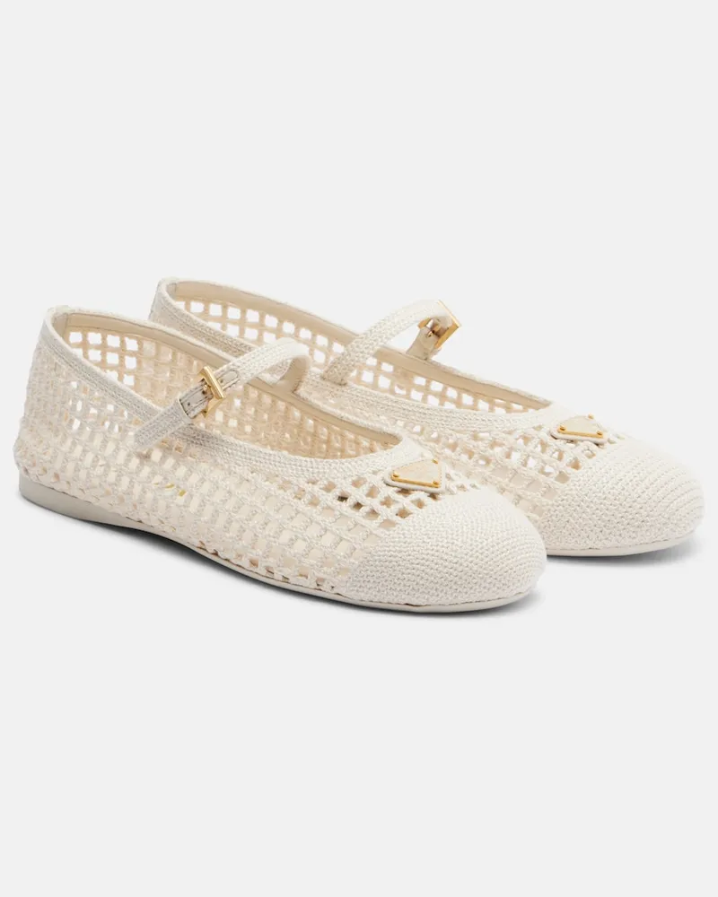 Prada Ballerine Mary Jane in crochet Bianco
