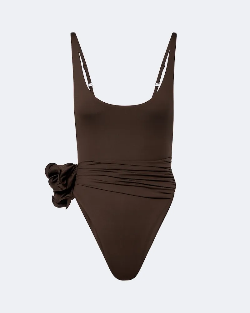 Magda Butrym Costume intero con applicazione floreali Marrone