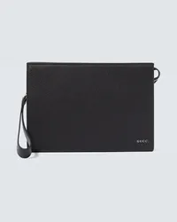 Gucci Pochette in pelle con logo Nero