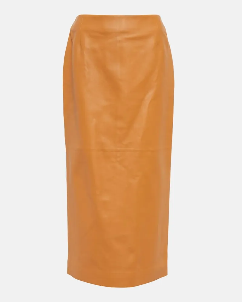 Gabriela Hearst Gonna midi in pelle a vita alta Marrone