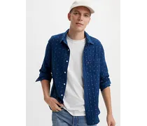 Camicia Sunset standard con tasca Blu / Grid Indigo Double Cloth