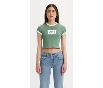 T shirt Ringer Mini con stampa grafica Verde / Wonky Batwing Dark Forest/Sunny Cream