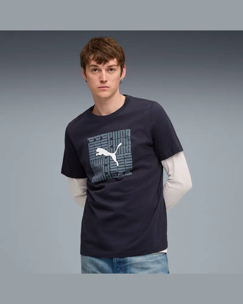 Puma T-shirt con grafica Box da uomo, Abbigliamento, Blu Blue