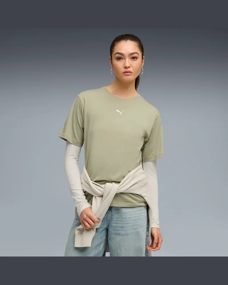 Puma T-shirt ESS vestibilità comoda da donna, Abbigliamento, Verde Green