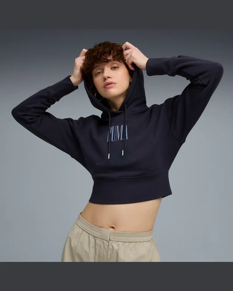 Puma Felpa con cappuccio e grafica Premium Essentials dal taglio morbido da donna, Abbigliamento, Blu Blue
