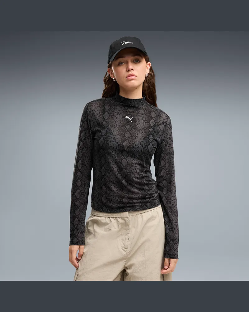 Puma T-shirt in tessuto in rete da donna con stampa Snake Pack, Abbigliamento, Nero Black