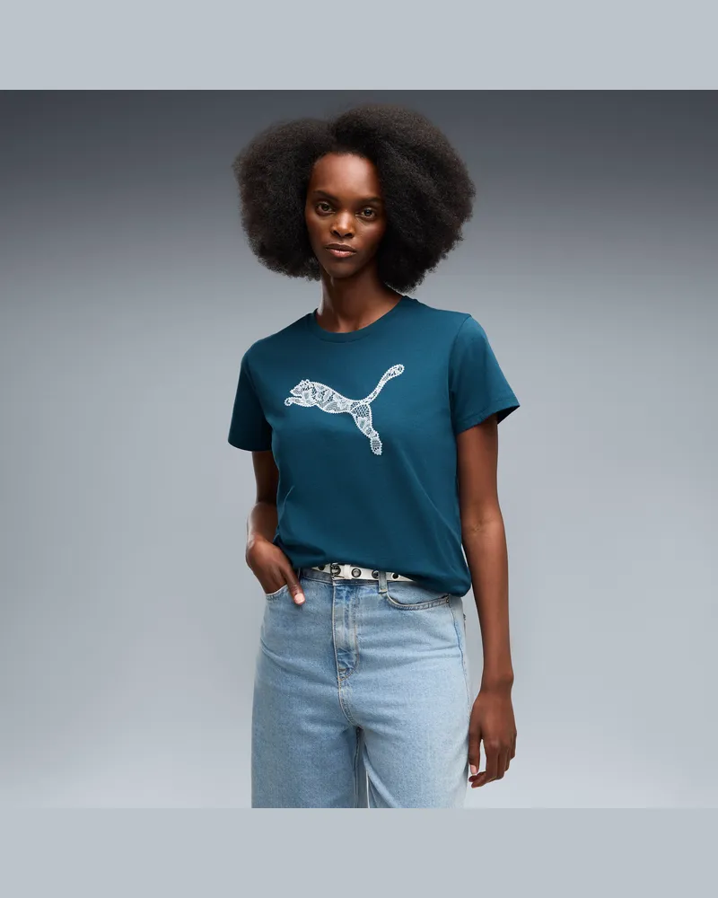 Puma T-shirt Graphics Lace Cat da donna, Abbigliamento, Blu Blue