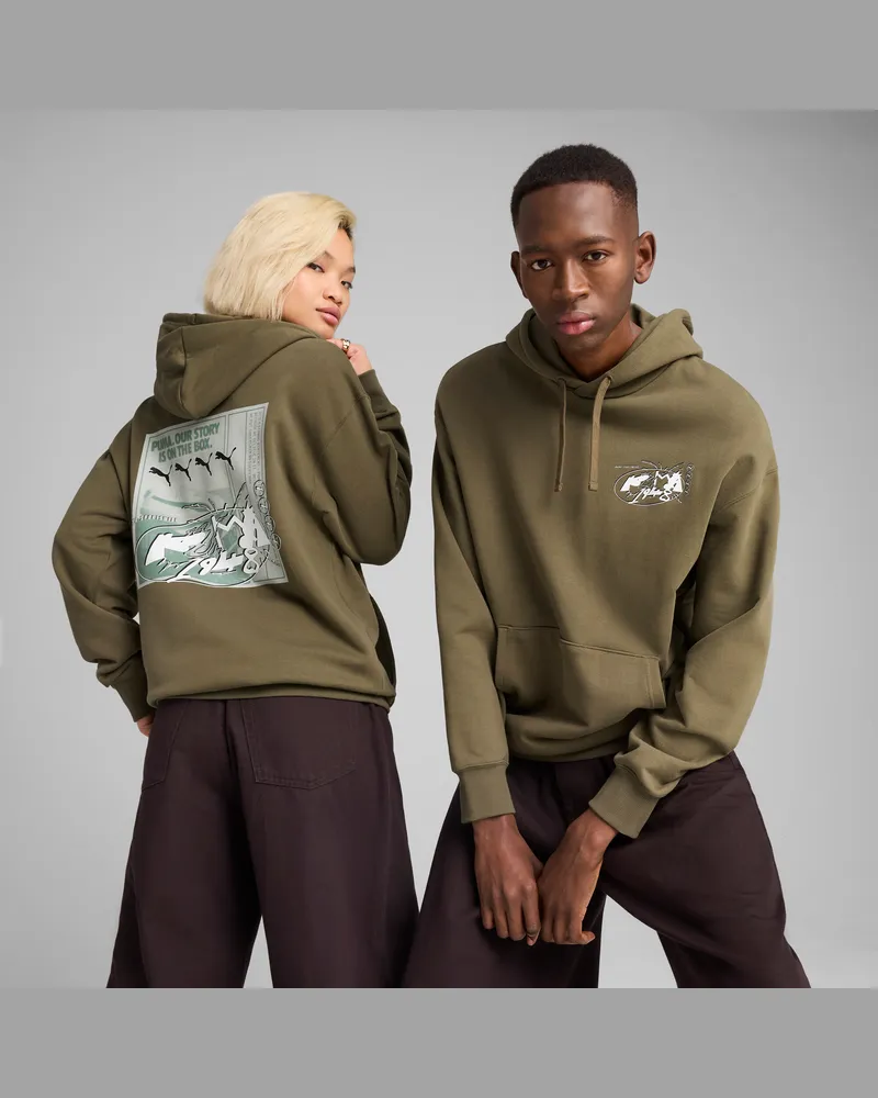 Puma Felpa con cappuccio grafica FUTURE..ARCHIVE vestibilità comoda unisex, Abbigliamento, Verde Green