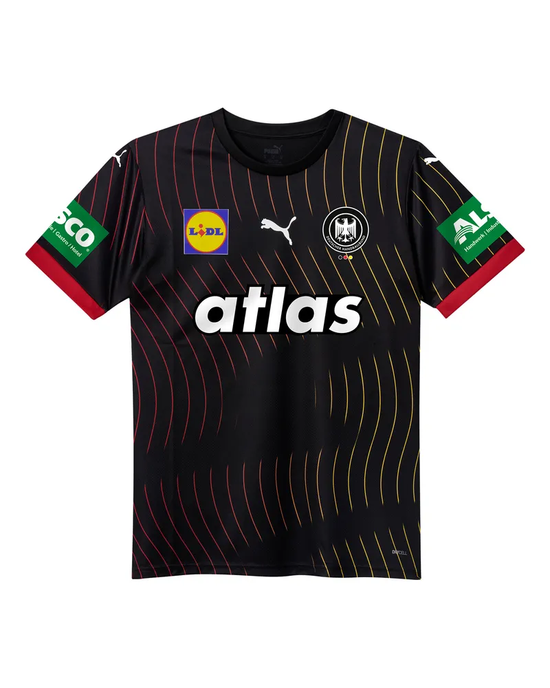 Puma Maglia gara Away da pallamano Germania 2025 da uomo, Abbigliamento, Nero Black