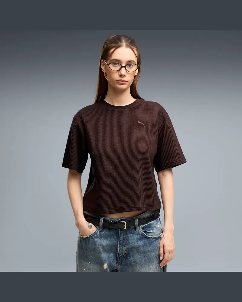 Puma T-shirt Essentials Elevated dal taglio morbido da donna, Abbigliamento, Marrone Brown