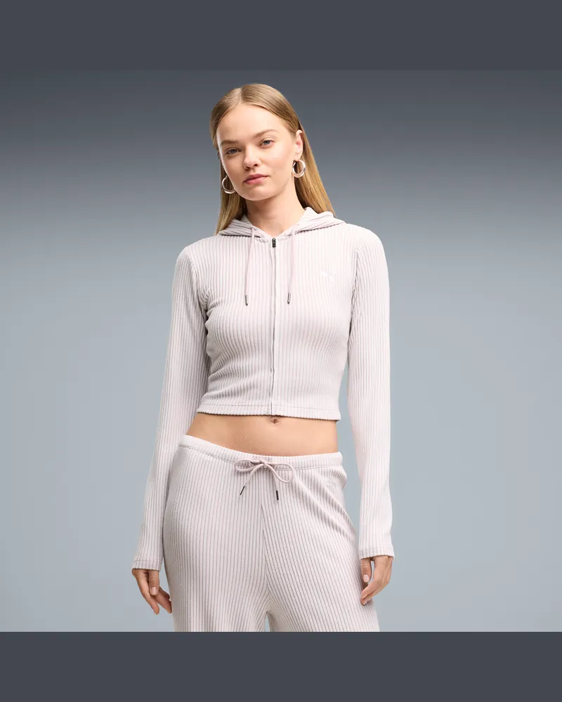 Puma Felpa con cappuccio slim a coste con zip Essentials da donna, Abbigliamento, Rosa Pink