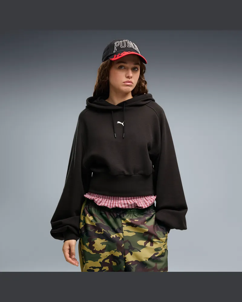 Puma Felpa con cappuccio corta Essentials da donna, Abbigliamento, Nero Black
