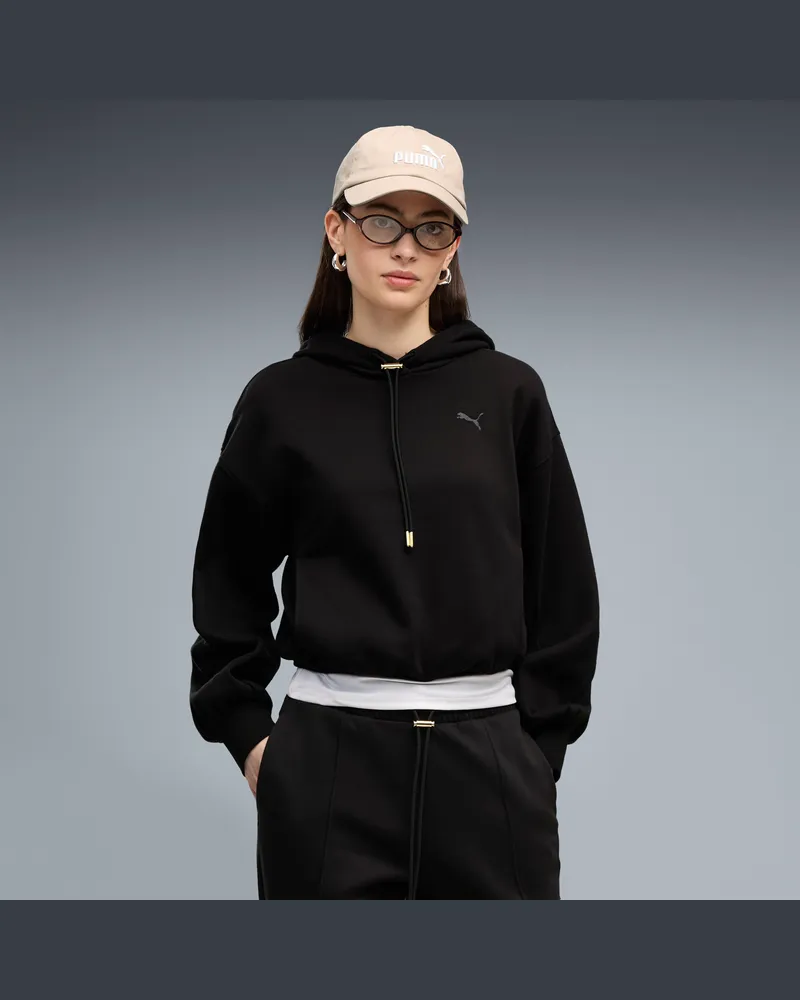 Puma Felpa con cappuccio in pile HER dal taglio morbido da donna, Abbigliamento, Nero Black