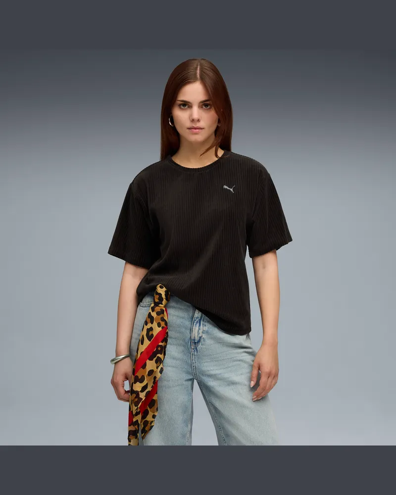 Puma T-shirt a coste Essentials Elevated da donna, Abbigliamento, Nero Black